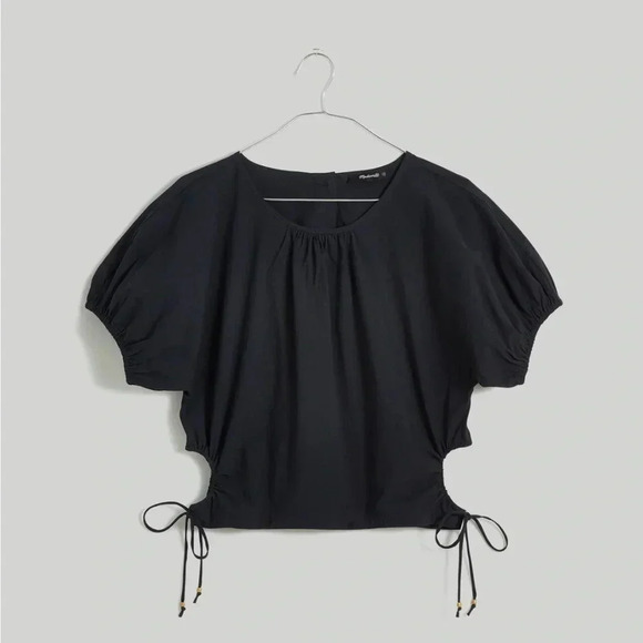 Madewell Item NL647 Plus Poplin Puff-Sleeve Cutout Crop Top size small - black - Picture 11 of 11